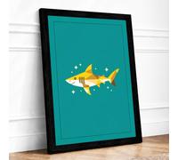 Playful Tiger Shark Framed Wall Art Print A2 Black