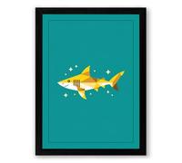 Playful Tiger Shark Modern Framed Wall Art Print A2 (59.4×42cm) Black, Wall Decor for Living Room, Bedroom, Office & Home, Ready to Hang, Art Gift