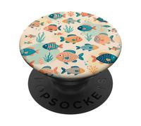 Playful Underwater Fish Ocean Marine Illustration Design PopSockets Adhesive PopGrip