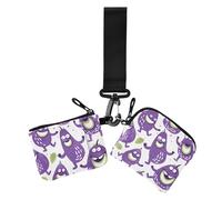 Playful Vegetable Monsters Mauve Women's Card Cases Change Holder Large Capacity Coin Purse Wallet Bag with Keychain for Daily Use 2 Pcs