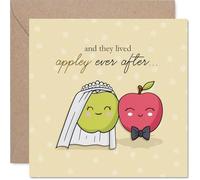 Playful Wedding Card - A-peel-ing Congratulations - Cute Cartoon Apples Dressed As Bride and Groom - Punny Way to Celebrate a Big Day - 145mm Square, Envelope Included