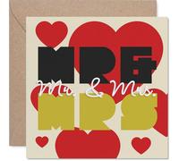Playful Wedding Card - Celebrate Their Big Day in Style - Modern Hearts with Bold 'Mr. & Mrs.' Script - Fun, Fresh Design That Stands Out - 145mm Square, Envelope Included