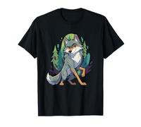 Playful Woodland Wolf Cartoon Forest Scene T-Shirt
