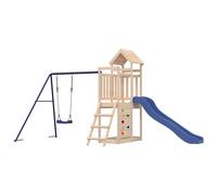 Playhouse Climbing Frame with Slide Swing Rockwall Kids Solid Wood Pine vidaXL