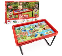 Play Tray Activity Table with Play Mat Set, Kids Sensory Play Tray, Sea Life and Dinosaur Theme Play Mat Set, Red