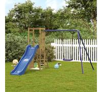 Playhouse Solid Impregnated Pinewood Blue 237x236x169cm Slide Swing Rockwall XL