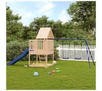Playhouse Solid Pinewood Outdoor Playset Blue 506x235x228cm Wave Slide Set wRoof