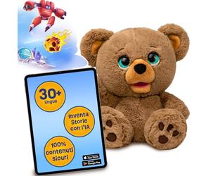 PLAYi - PoE the Bear with Artificial Intelligence, Create Stories with an App and Move Mouth as Counting with ChatGPT AI Technology, Suitable for Kids, 60 Minutes Memory