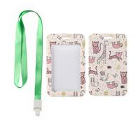 Playing Animals ID Card Holder with Green Lanyard, Lanyard Badge Holder, Vertical Name Badges Protector for School, Vertical ID Cards Protector for Teacher, Nurse Essentials Bus Driver Accessories