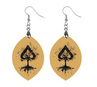 Playing Card Ace-s Tree Artistic Wooden Earrings Pendant Vintage Earring Hooks Trendy Vacation Dangle Boho Eardrop Apricot Shaped