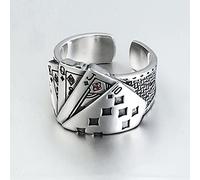 Playing Card Chunky Cubic Zirconia Engraved Adjustable 925 Sterling Silver Ring For Men Vintage Jewelry