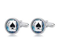 Playing Card Cufflinks for Men Sterling Silver Abalone Shell Ace Poker Card Cuff Links Anniversary Jewelry for Father Business Tuxedo Wedding