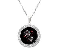 Playing Card Poker Dice Womens Necklace Round Jewelry Diamond Pendant Necklaces for Party
