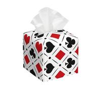 Playing Card Suits Symbols Square Leather Tissue Box Cover, Modern Square Decorative Pu Leather Facial Paper Case Organizer Holder Dispenser for Bathroom, Night Stands