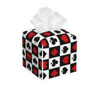 Playing Card Suits Symbols Square Leather Tissue Box Cover - Premium Decorative Organizer with Non-Slip Base for Bathroom Vanity, Nightstand & Countertop