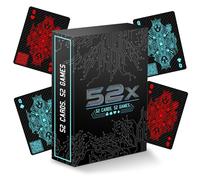 Playing Cards 52 Games in One Deck | QR-Linked Compendium Card Game | Blue & Red Neon Cyber Design with Carbon Fibre Texture | 310GSM Blue Core Premium Playing Cards for Poker, Family & Party Games