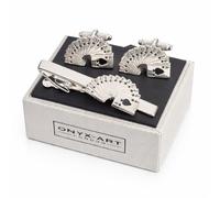 Playing Cards Cufflinks and Tie Bar Set for Men - Onyx Art TBC10 Silver-Tone 3D Fanned Hand Cuff Links with Matching Tie Clip, Poker Player & Card Shark Novelty Gift, In Premier Life Packaging