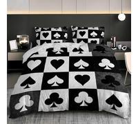 Playing Cards Duvet Cover Sets Black and White Plaid Bedding Double Bed Set 3 Piece for Bedroom Decor Soft Microfiber 3D Printed Quilt Cover 200x200 cm with Zipper Closure und 2 Pillowcases F-346