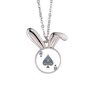 Playing Cards Pattern Gambling Utensils Rabbit Necklace Pendant Bunny Animal Jewelry Gift