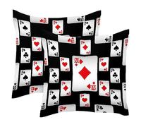 Playing Cards Pattern on Black 2PCS Throw Cushion Covers Soft Velvet Pillow Case Modern Decorative Double-Sided Designs Pillowcase, 50x50cm (Inserts Not Include)