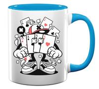 Playing Cards Poker Graphic Four of A Kind Ace Ceramic Tea Coffee Mug Light Blue