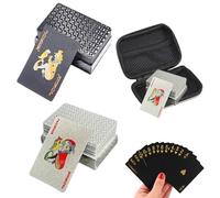 Playing Cards UK, 2 Pack Waterproof Playing Cards with Gold Foil Design, Elegant Silver and Black Diamond Grid Patterns, Includes Red Storage Pouch for Pool Parties, Beach Trips, and Outdoor Game Nigh