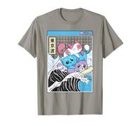 Playing Cats Surfing Kanagawa Wave Kawaii Anime Vaporwave T-Shirt