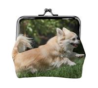 Playing Chihuahua Pattern, PU Leather Coin Purse, Small Wallets, Change Pouch with Kiss Lock Clasp Buckle, Change Purse