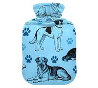 Playing Dog Black and Light Blue Brother hot-Water Bottle with Soft Cover, 1L Water Bottle Bag for Arthritis,Arthritis,Bolsa Caliente para Dolores Menstrual