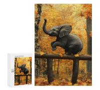 Playing Elephant Autumn Wooden Jigsaw Puzzles for Adults Funny Brain-Teasing Game Idea Puzzle Gift