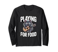 Playing for Food Cute Cat Guitar Musician Long Sleeve T-Shirt