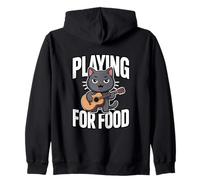 Playing For Food Cute Cat Guitar Musician Zip Hoodie