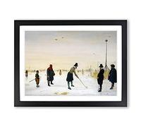 Playing Golf On The Ice By Hendrick Avercamp Classic Painting Framed Print | A2 Black Framed Wall Art | Ready to Hang | Classic Sport Picture | Living Room Bedroom Lounge Office