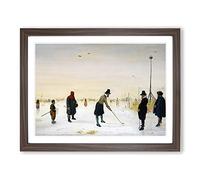 Playing Golf On The Ice By Hendrick Avercamp Classic Painting Framed Wall Art Print, Ready to Hang Picture for Living Room Bedroom Home Office Décor, Walnut A2 (64 x 46 cm)