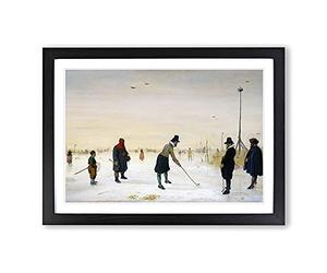 Playing Golf On The Ice by Hendrick Avercamp Framed Print | A2 Black Framed Wall Art | Ready to Hang | Modern Sport Picture | Living Room Bedroom Lounge Office