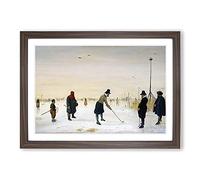 Playing Golf On The Ice by Hendrick Avercamp Framed Print | A2 Walnut Framed Wall Art | Ready to Hang | Modern Sport Picture | Living Room Bedroom Lounge Office