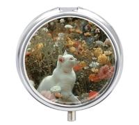 Playing in The Garden Pill Box Cute Round Pill Case Portable Medicine Tablet Vitamin Holder Organizer for Purse Pocket