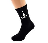 Playing Music Crazy with Guitar Image Design Mens Black Cotton Rich Socks