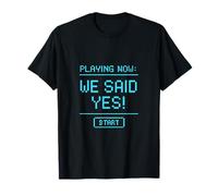Playing Now We Said Yes Neon Blue Digital Bridal Graphic T-Shirt