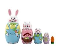 Playing Playmat For Kids Matryoshka Dolls 5Pcs/ Set Cute Wooden Rabbit Bunny Nesting Dolls Set Easter Rabbit Carrot Nesting Doll Toy. Carnival Jokes (Blue, 15. 5x7x7cm)