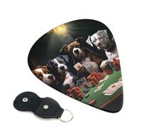 Playing Poker Dogs 6 Pack Guitar Picks With Holder, Personalized Guitar Plectrums Non-Slip Portable Ukulele Bass Picks 0.46mm For Acoustic Guitar Lovers Gifts