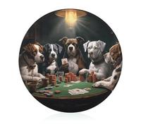 Playing Poker Dogs Cutting Board, 8" Sublimation Glass Chopping Board Round Cutting Boards for Kitchen Decor, Anti Slip Heat Resistant Glass Plate for Countertop