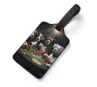 Playing Poker Dogs Personalized Luggage Tags for Suitcases, Cute PU Leather Travel Luggage Tags, Suitcase Identifier Name Baggage Tag, Bag Tag for Men Women Luggages Handbags