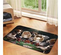 Playing Poker Dogs Pet Feeding Mat Absorbent Pu Leather Dog Cat Food Mats Contain Spills Protects Floors, Anti-Slip Rubber Backing Dog Bowl Mats Easy Clean Pet Placemats 40x60cm