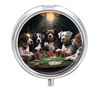 Playing Poker Dogs Pill Box Round Portable Small Pill Case Waterproof Travel Pill Box Organizer for Pocket Purse and Daily Convenience