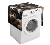 Playing Poker Dogs Washing Machine Cover with Storage Pockets Washer Dryer Top Dust Cover 54.3" X 20.5" Refrigerator Kitchen Protective Pads Home Decor