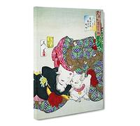 Playing With The Cat By Tsukioka Yoshitoshi Canvas Print | Gallery Wrapped 30mm Frame Wall Art | 20x14 inches | Ready to Hang | Asian Animals Picture | Living Room Bedroom Lounge Office
