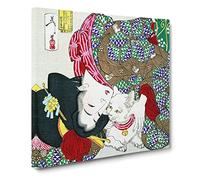 Playing with the Cat by Tsukioka Yoshitoshi Canvas Print | Gallery Wrapped 30mm Frame Wall Art | 20x20 inches | Ready to Hang | Asian Animals Picture | Living Room Bedroom Lounge Office