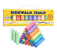 Playkidiz 48 Piece Sidewalk Pavement Chalk Garden Games - Assortment of Colours - Chunky Chalks for Toddlers - Great for Playing Outdoors - With Carrying Case and Handle