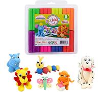 Playkidiz Art Modeling Polymer Clay Set - 8 Neon Colors Play Dough in PVC Clam Shell Box - Beginners Pack of 480 Grams, STEM Educational DIY Molding Set, Home Crafts for Kids